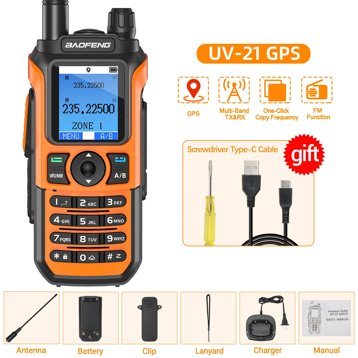 Baofeng UV-21 Pro Multi-Band Walkie Talkie GPS Waterproof