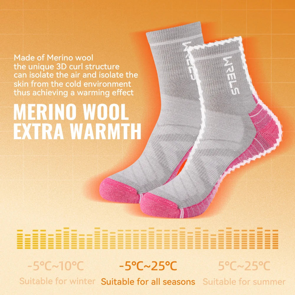 WRELS Merino Wool Unisex Hiking Socks for Warm Comfort
