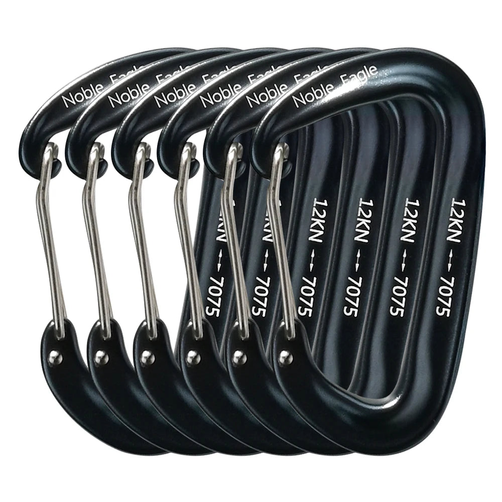 6PCS 12kN Lightweight Carabiners Clips Set D Ring Aluminum Heavy Duty Hook High Strength Outdoor Camping Hiking Buckle