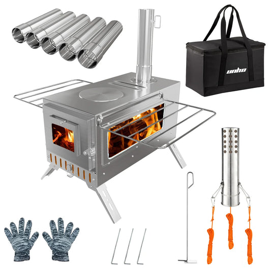 Portable Wood Burning Stove With Chimney Pipes For Outdoor Heating