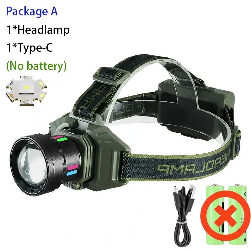 19000000LUX NEW Headlamp High Power Rechargeable Headlight Flashlight Long range 900W LED Headlamps Camping Fishing Head Lantern