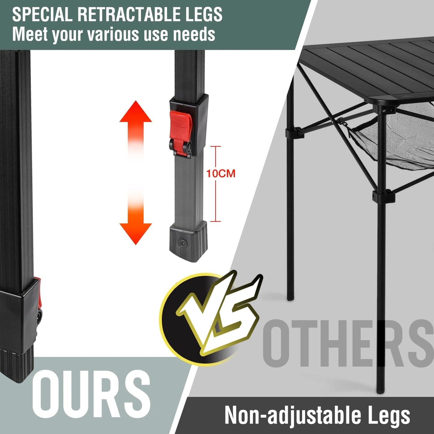 VILLEY Folding Camping Table With Carry Bag Lightweight Aluminum