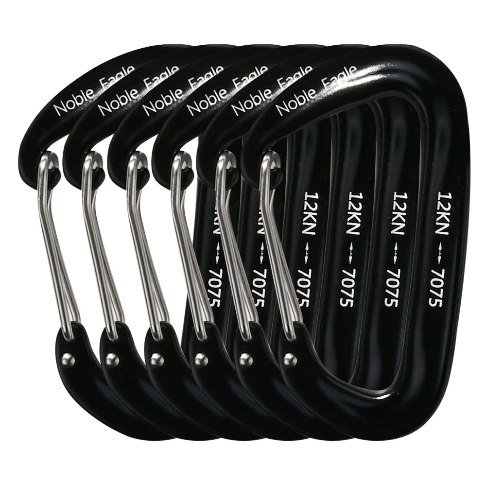 6PCS 12kN Lightweight Carabiners Clips Set D Ring Aluminum Heavy Duty Hook High Strength Outdoor Camping Hiking Buckle