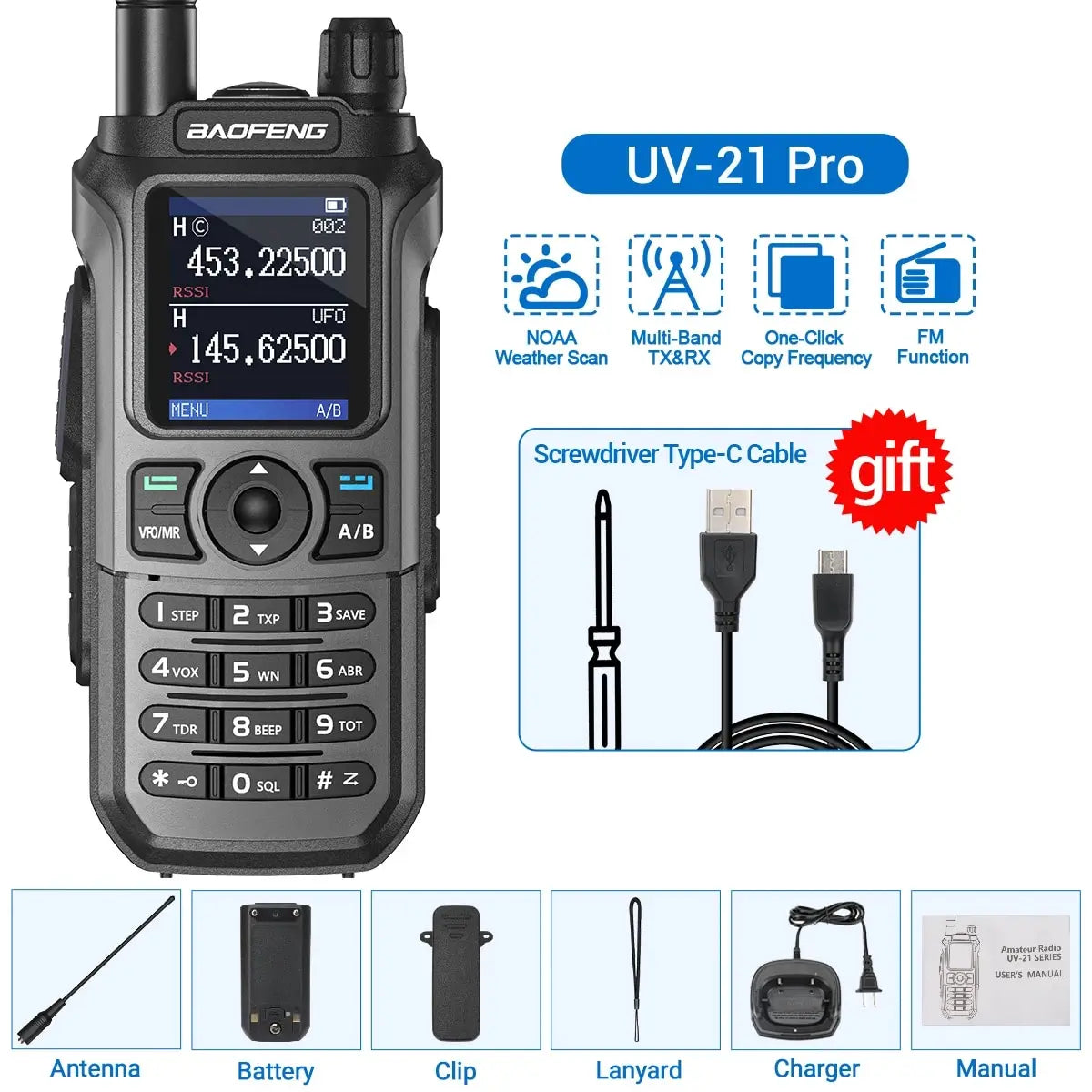 Baofeng UV-21 Pro Multi-Band Walkie Talkie GPS Waterproof