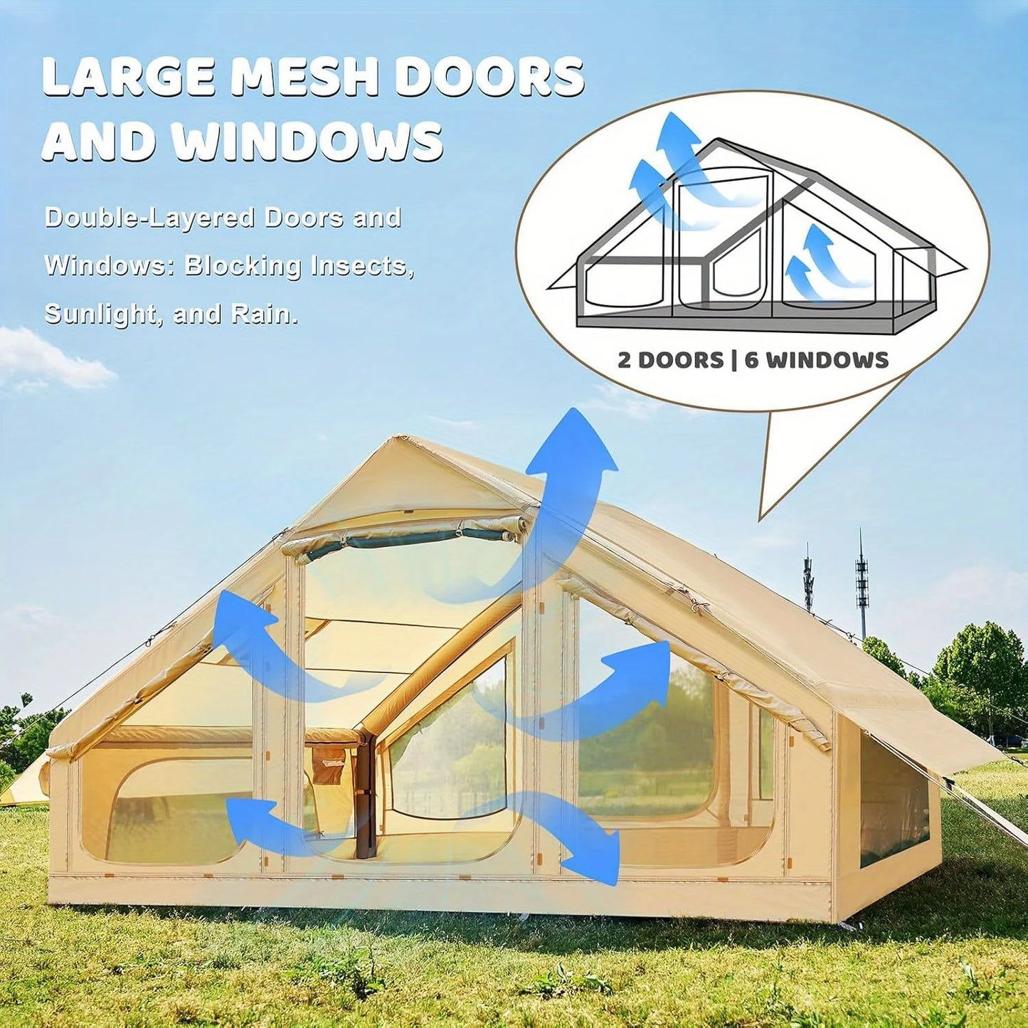 Inflatable Family Tent With Hand Pump Skylight And Double Door
