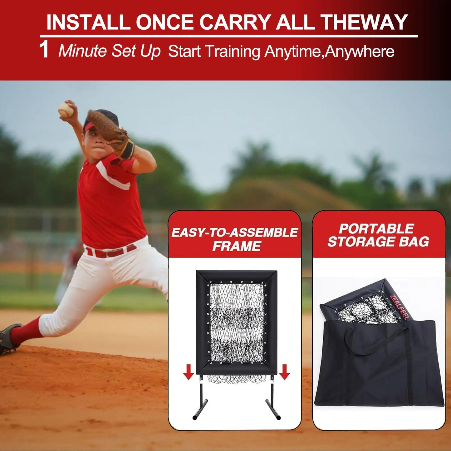 HiMISS Adjustable Pitching Net With Strike Zone Rebound Trainer Baseball