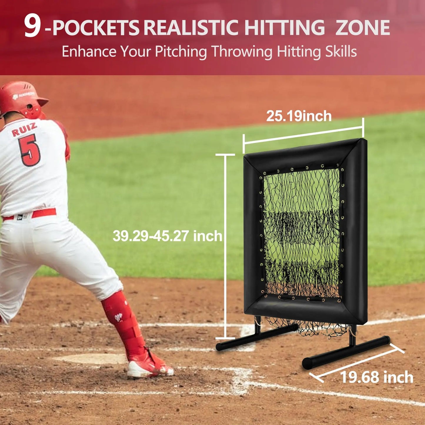 HiMISS Adjustable Pitching Net With Strike Zone Rebound Trainer Baseball