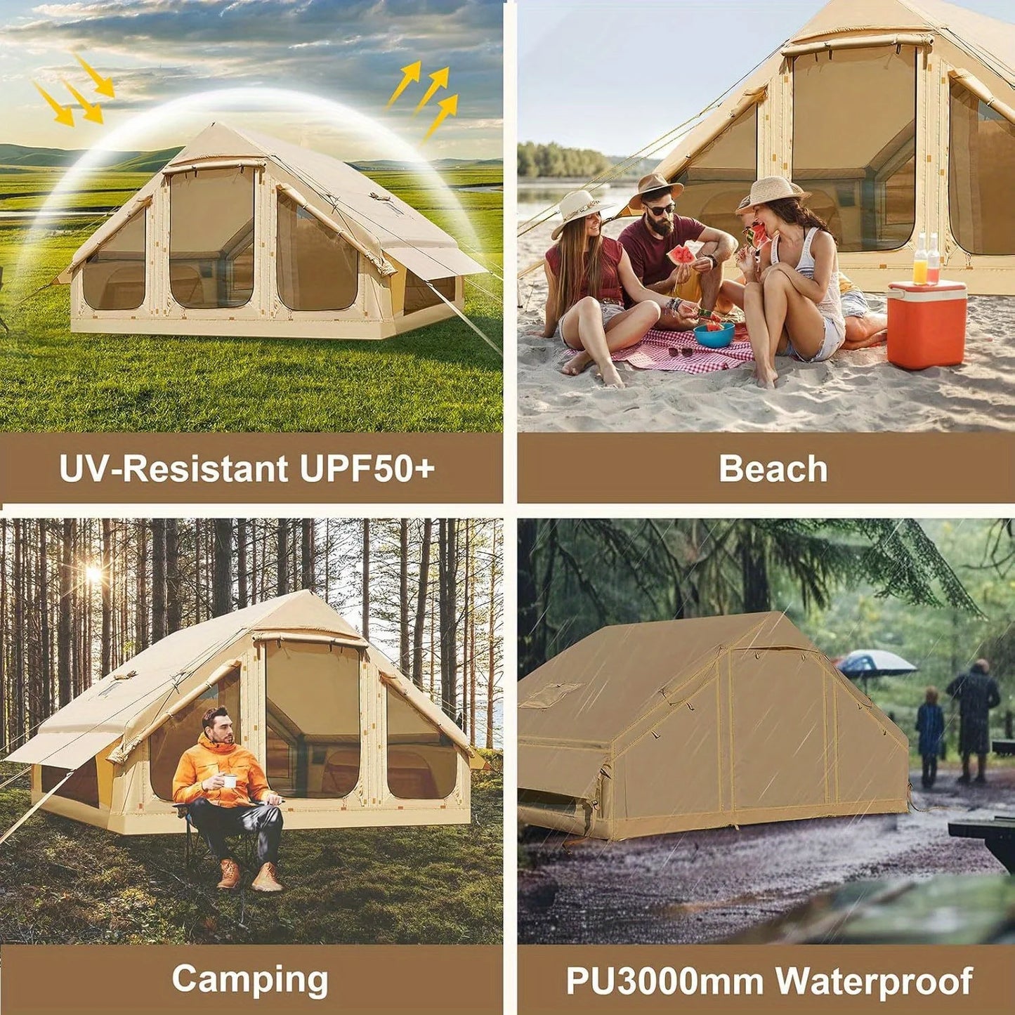 Inflatable Family Tent With Hand Pump Skylight And Double Door