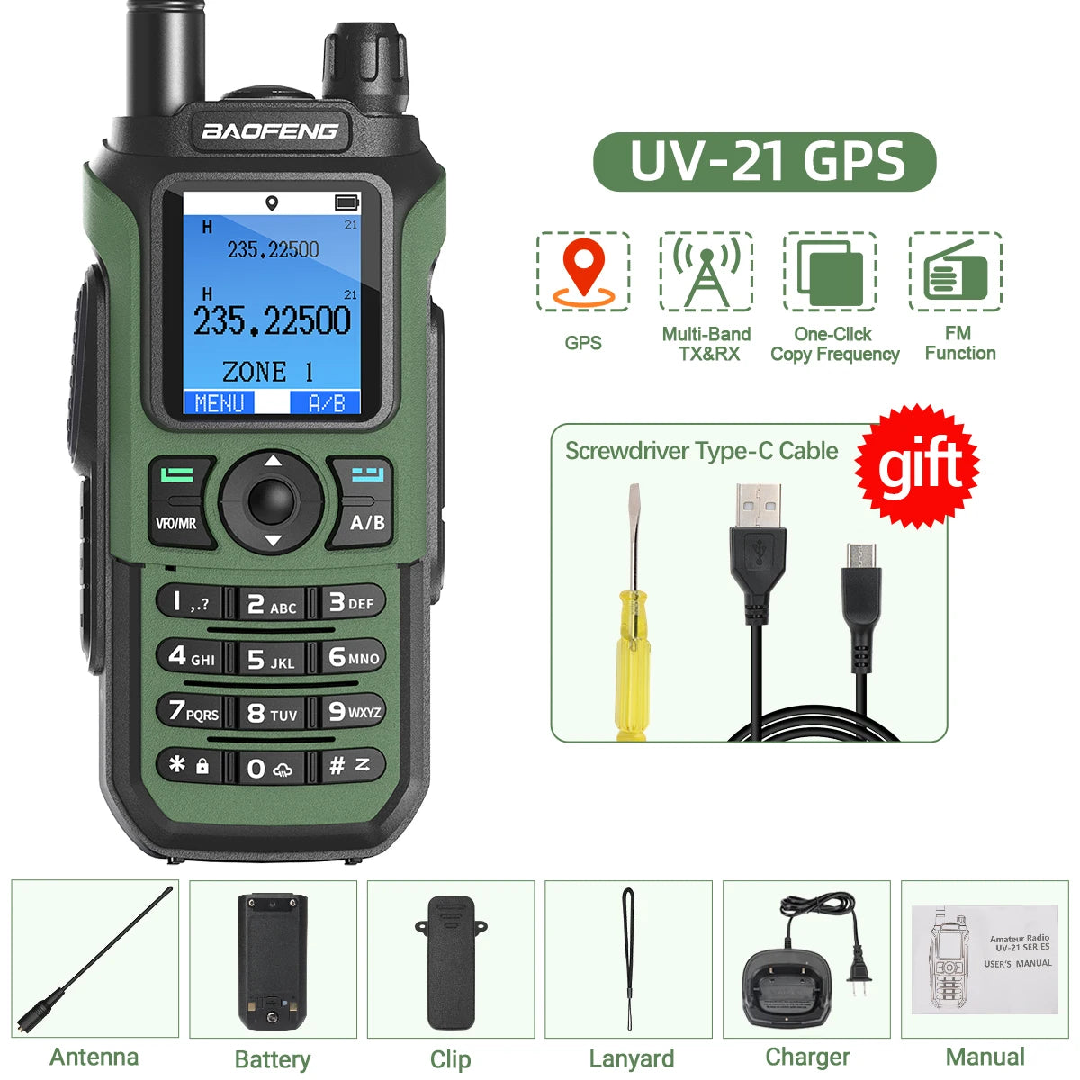 Baofeng UV-21 Pro Multi-Band Walkie Talkie GPS Waterproof