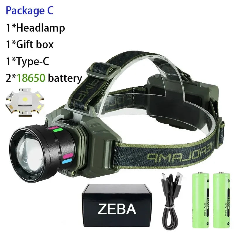 19000000LUX NEW Headlamp High Power Rechargeable Headlight Flashlight Long range 900W LED Headlamps Camping Fishing Head Lantern