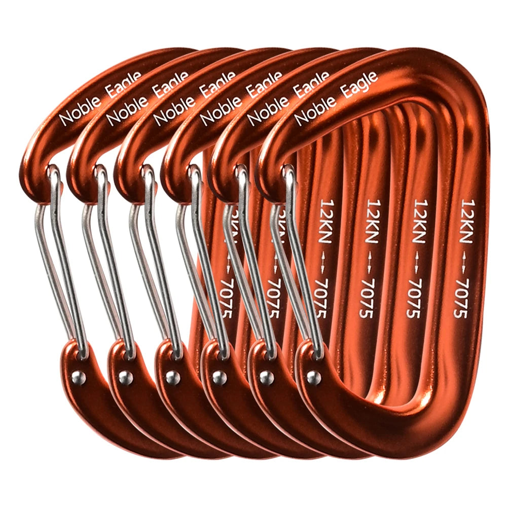 6PCS 12kN Lightweight Carabiners Clips Set D Ring Aluminum Heavy Duty Hook High Strength Outdoor Camping Hiking Buckle