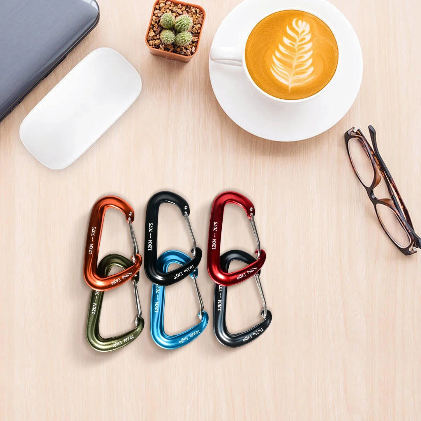6PCS 12kN Lightweight Carabiners Clips Set D Ring Aluminum Heavy Duty Hook High Strength Outdoor Camping Hiking Buckle