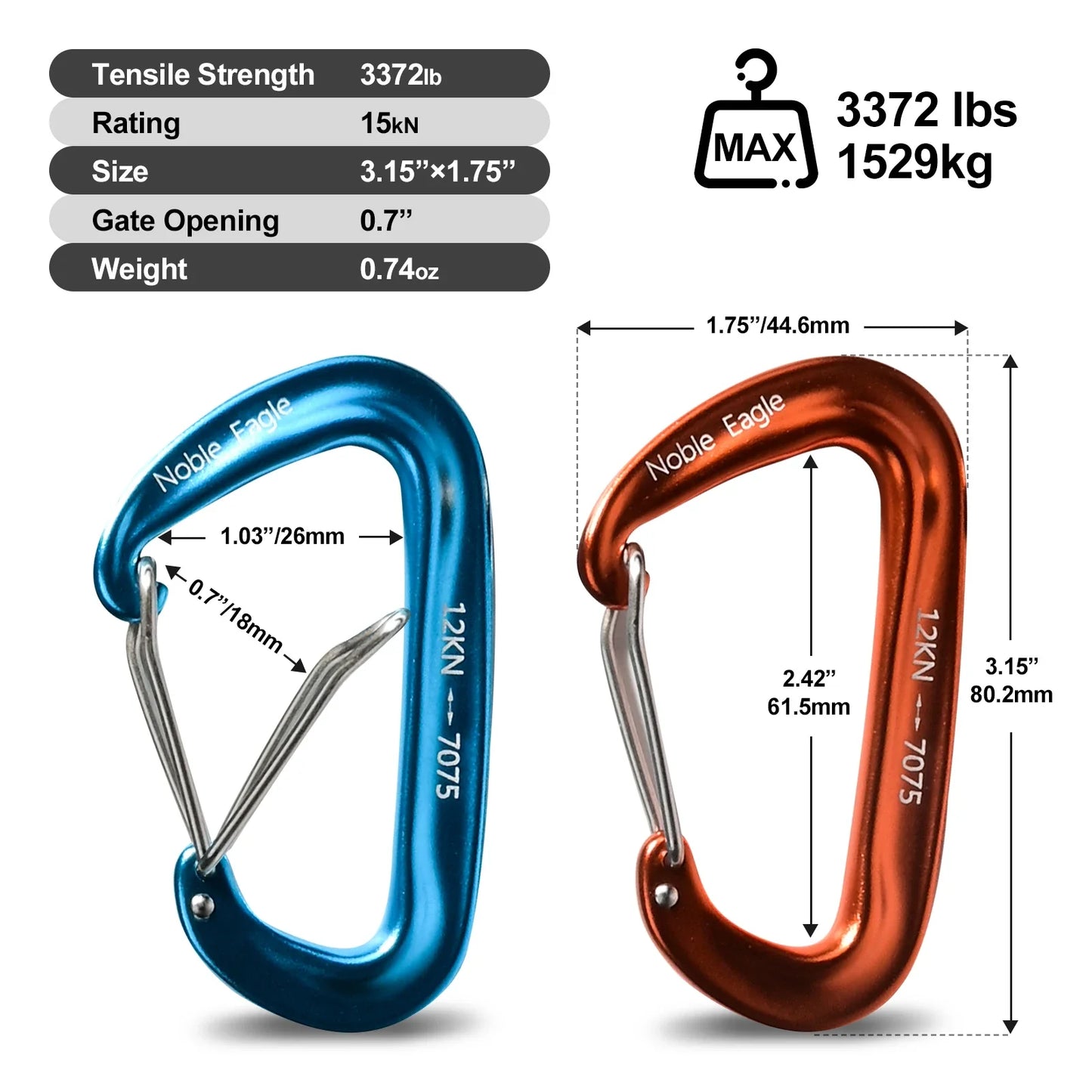 6PCS 12kN Lightweight Carabiners Clips Set D Ring Aluminum Heavy Duty Hook High Strength Outdoor Camping Hiking Buckle