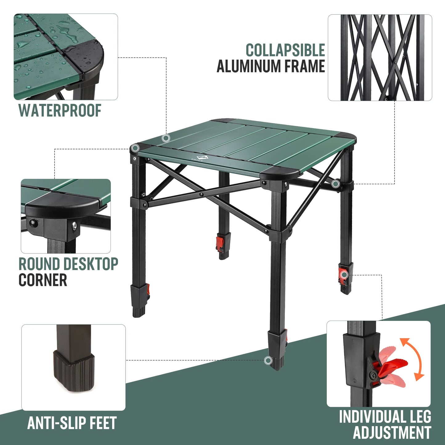 VILLEY Folding Camping Table With Carry Bag Lightweight Aluminum