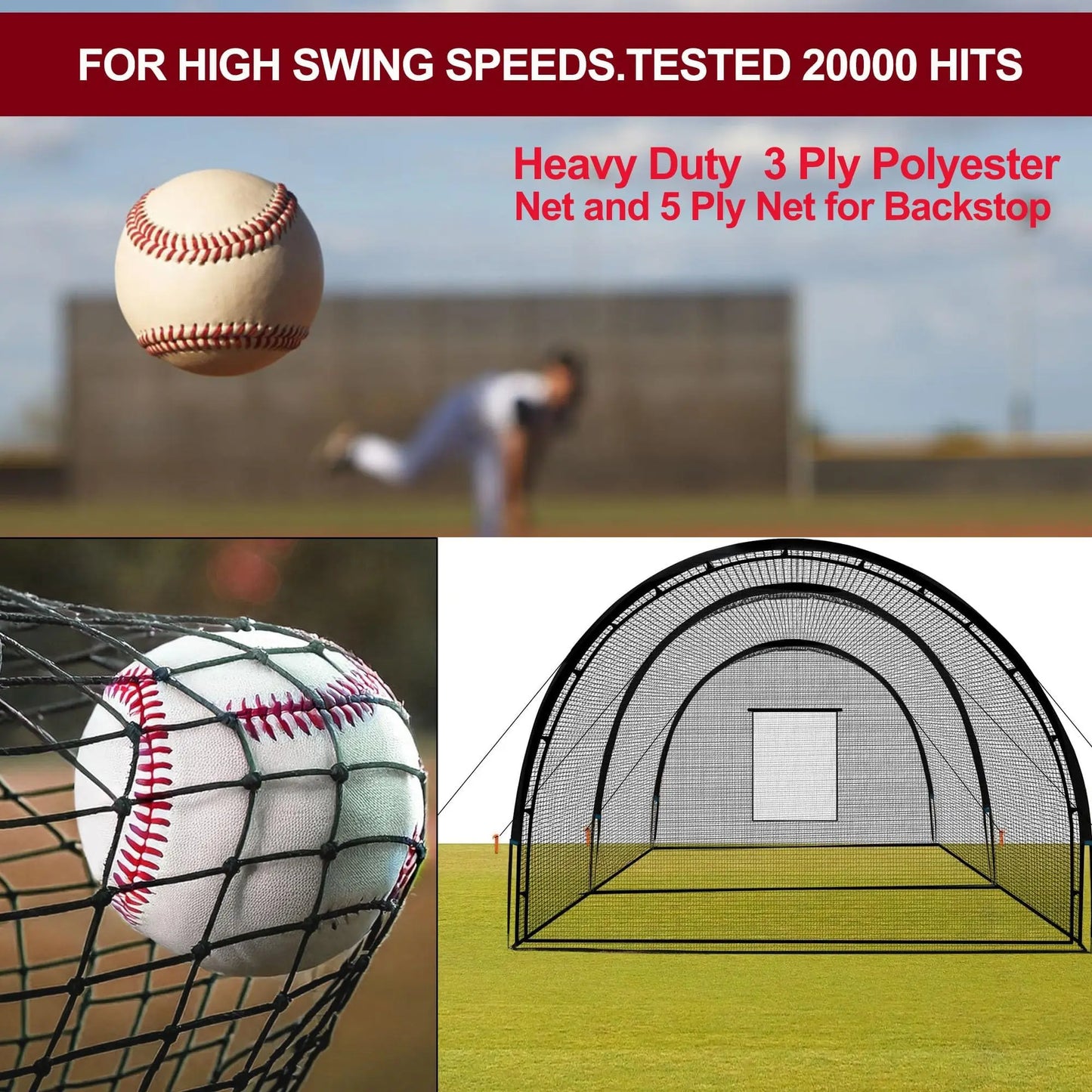 HiMISS Batting Cage Net With Frame For Baseball Softball Practice