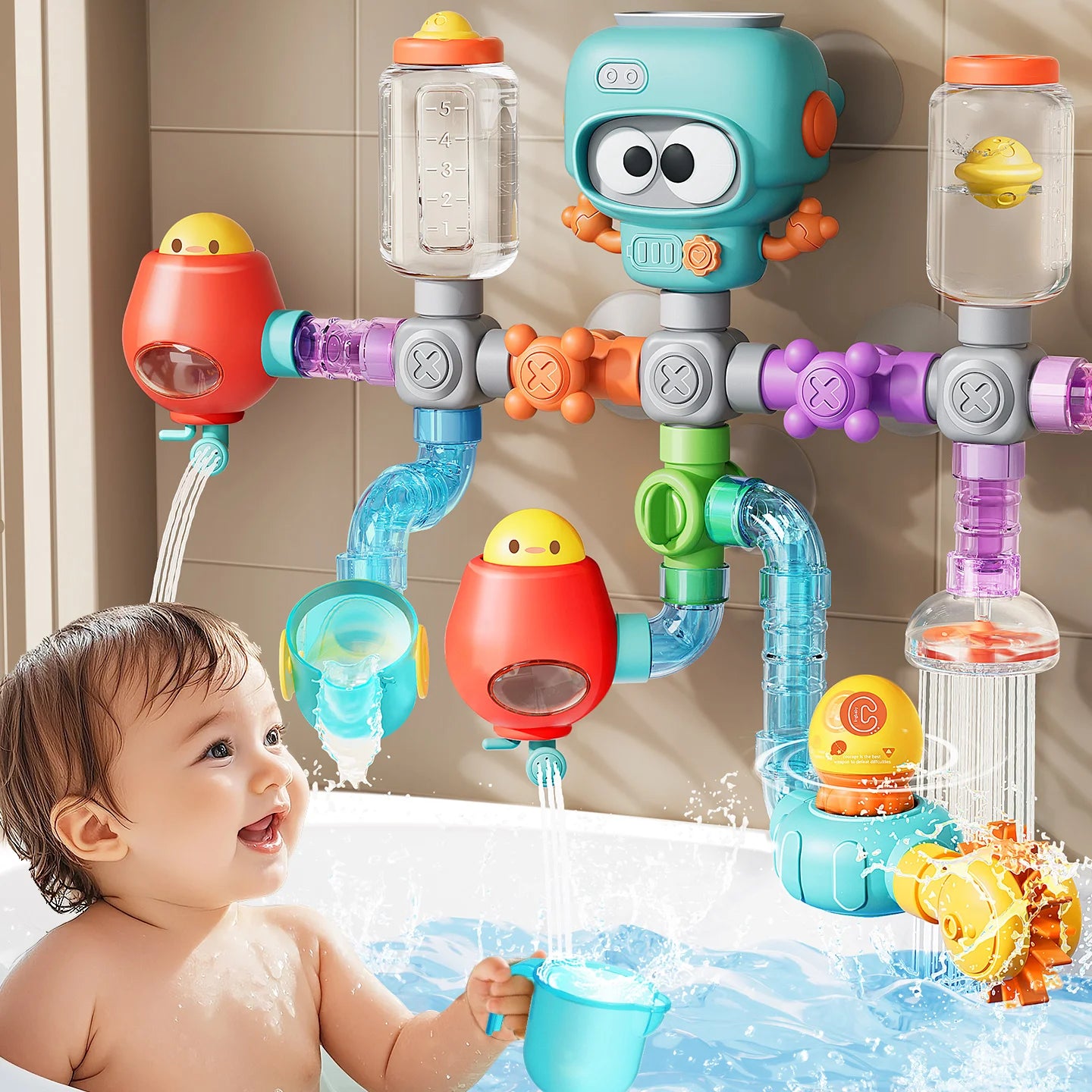 BEI JESS Baby Bath Toys With Suction Cups Water Wheel