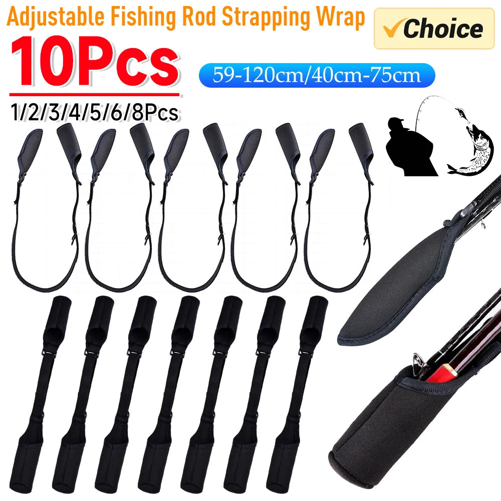 1-10PCS Fishing Rod Socks Srtap Fishing Pole Sleeves Belt Rod Protector Adjustable Rod Cover Protector for Fishing Rod Tube Case