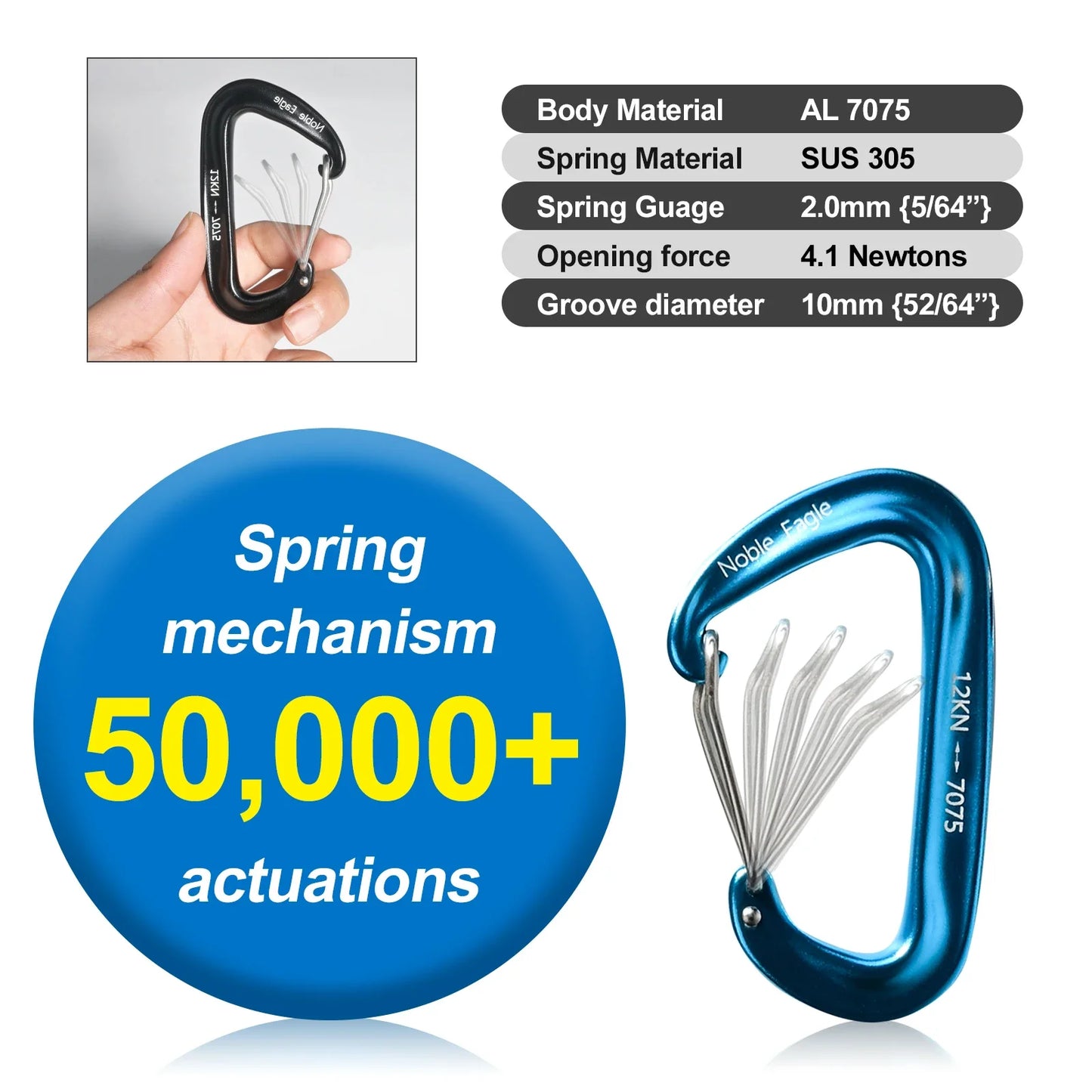 6PCS 12kN Lightweight Carabiners Clips Set D Ring Aluminum Heavy Duty Hook High Strength Outdoor Camping Hiking Buckle