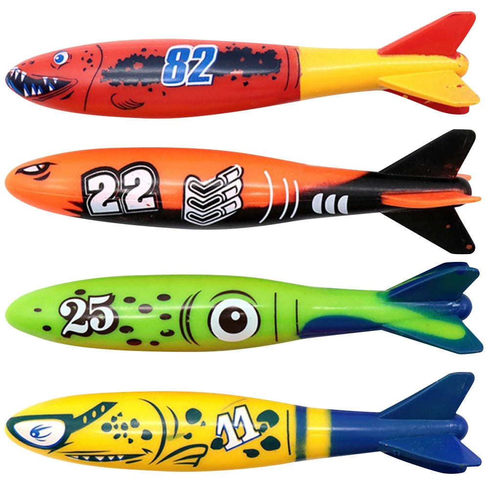 TOOPRE 4Pcs Shark Rocket Pool Toys For Summer Diving Games