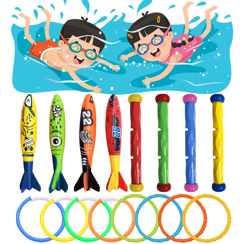 TOOPRE 4Pcs Shark Rocket Pool Toys For Summer Diving Games