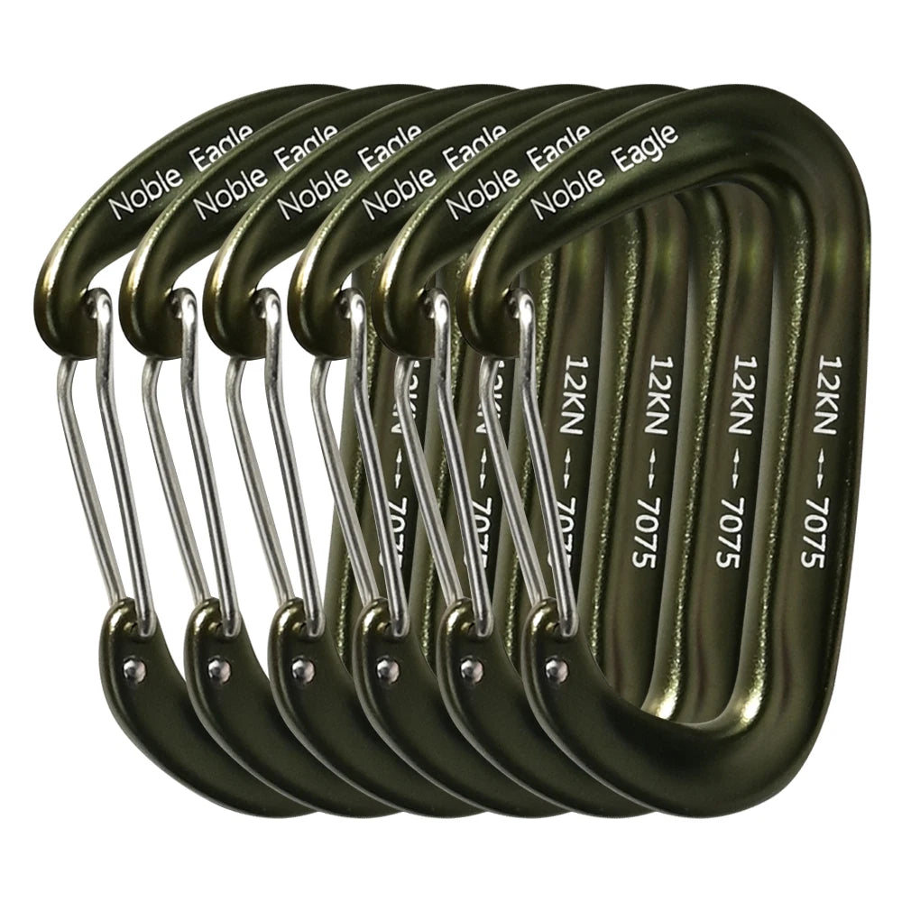 6PCS 12kN Lightweight Carabiners Clips Set D Ring Aluminum Heavy Duty Hook High Strength Outdoor Camping Hiking Buckle