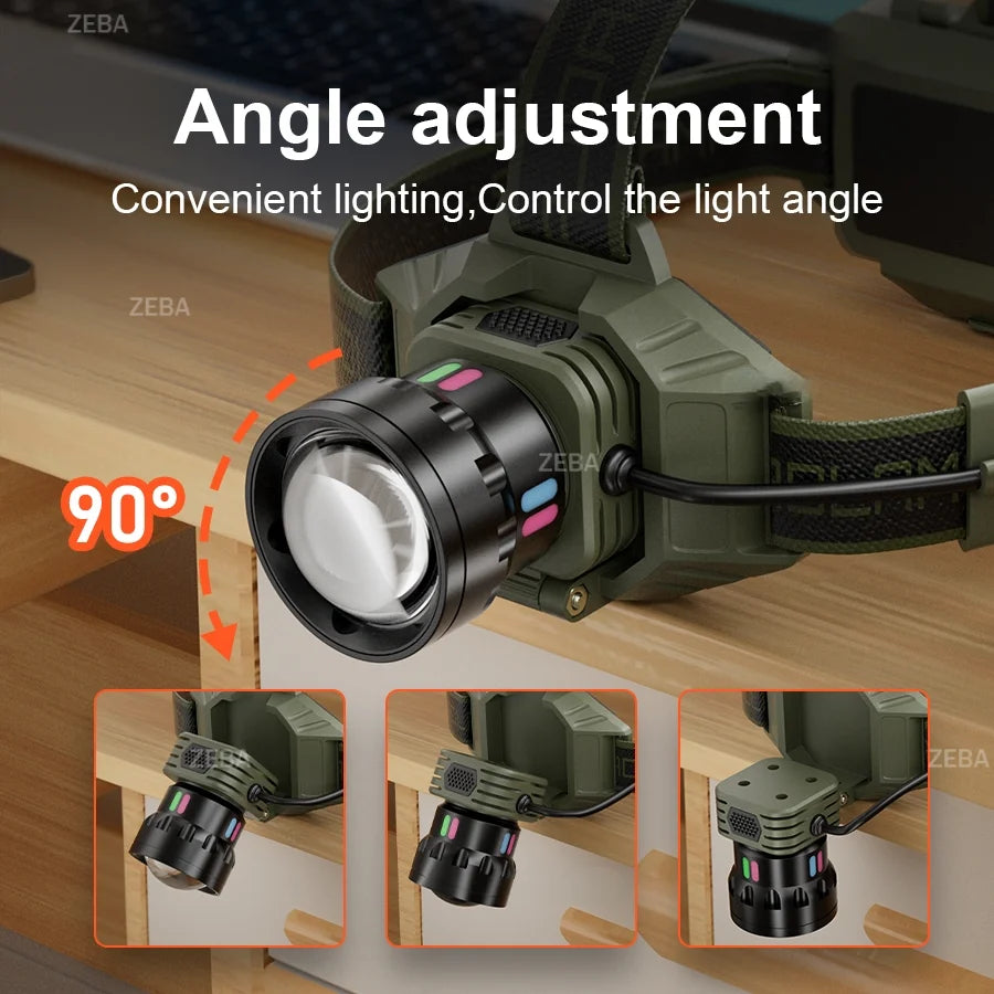 19000000LUX NEW Headlamp High Power Rechargeable Headlight Flashlight Long range 900W LED Headlamps Camping Fishing Head Lantern