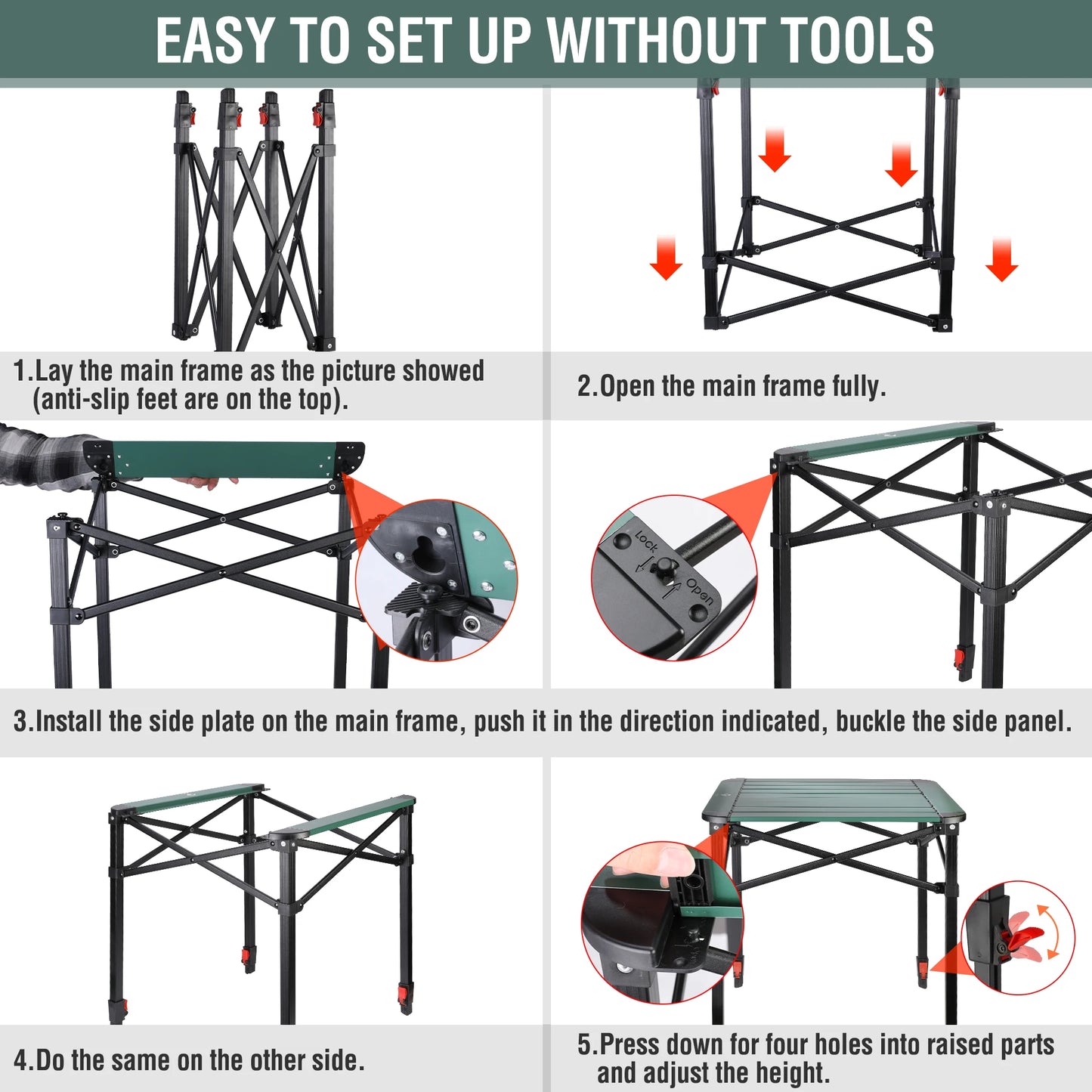 VILLEY Folding Camping Table With Carry Bag Lightweight Aluminum