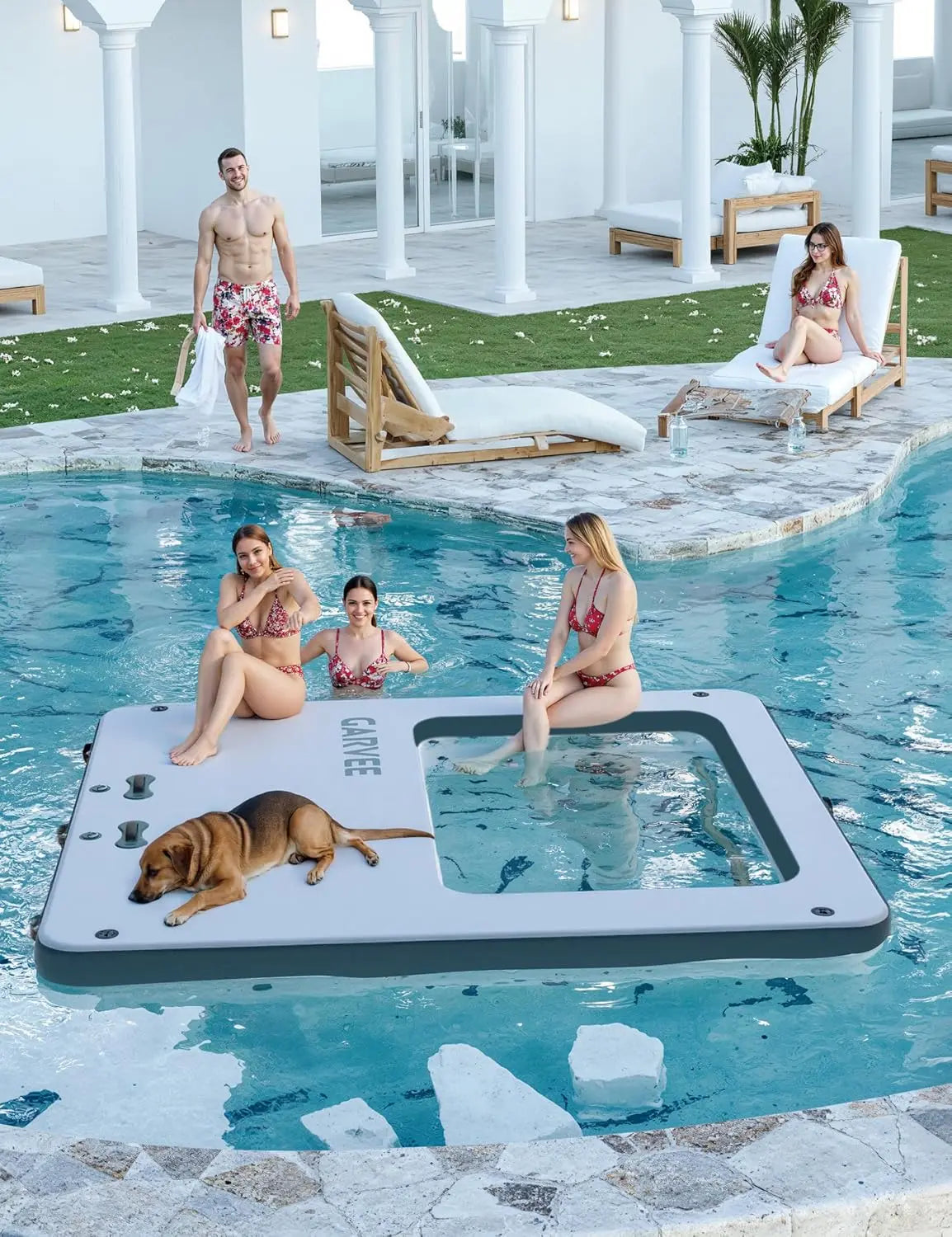 HiMISS Square Inflatable Floating Dock With Water Hammock