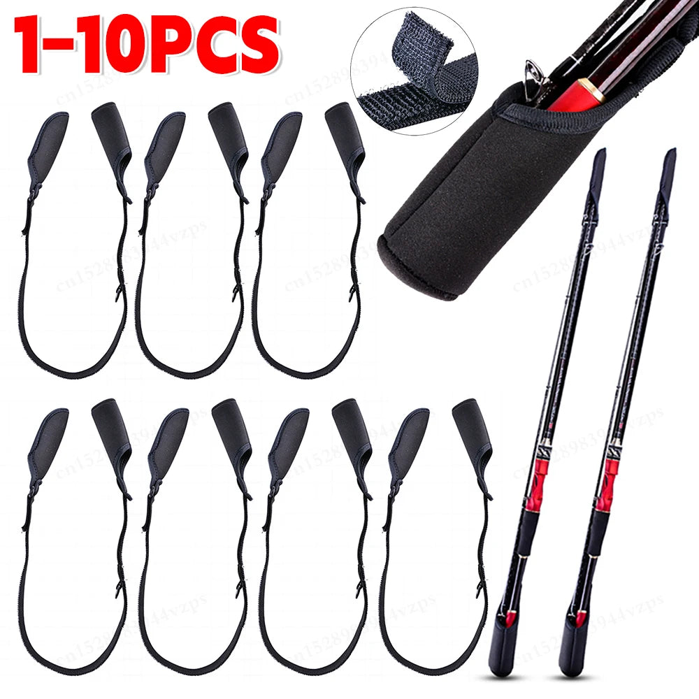1-10PCS Fishing Rod Socks Srtap Fishing Pole Sleeves Belt Rod Protector Adjustable Rod Cover Protector for Fishing Rod Tube Case