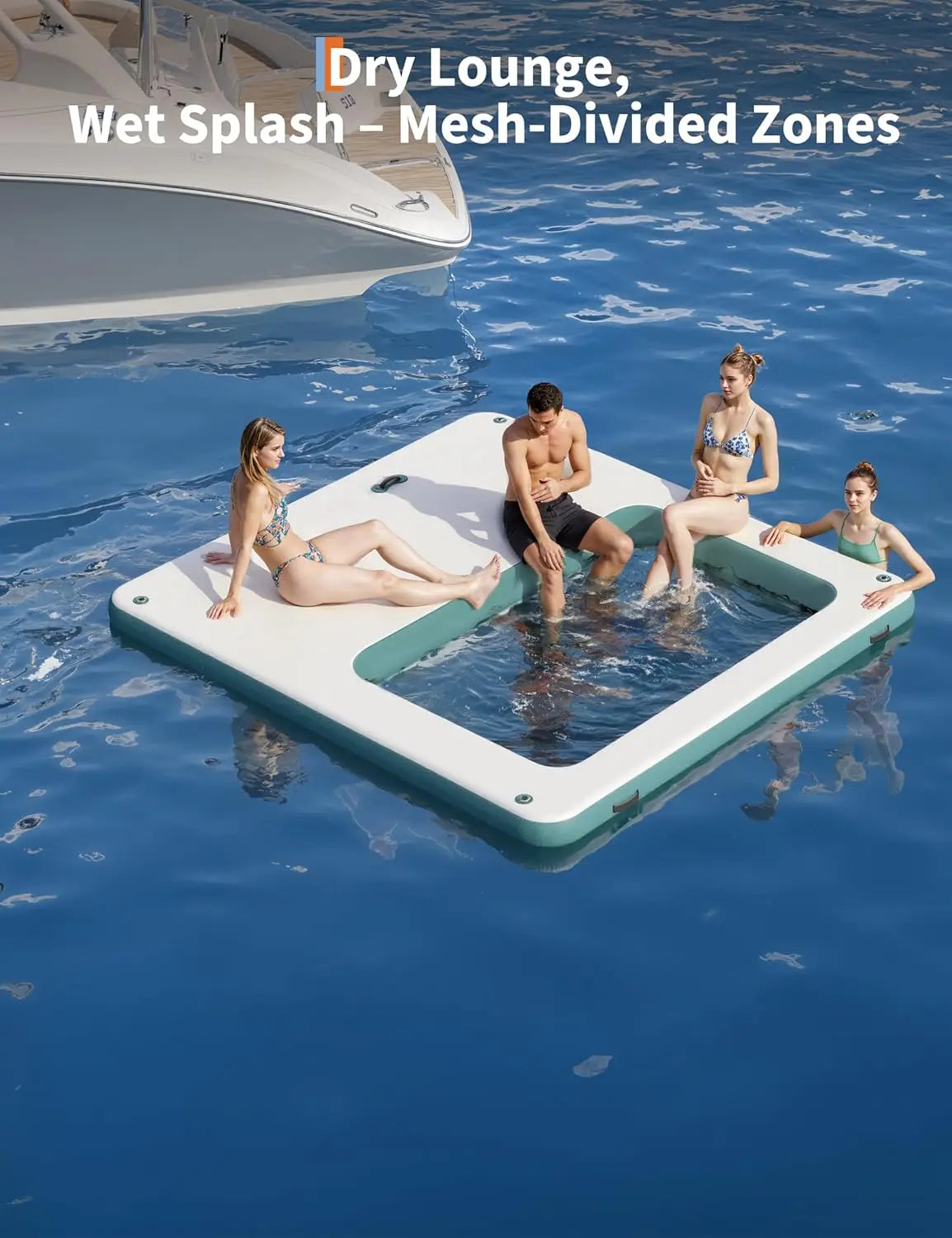HiMISS Square Inflatable Floating Dock With Water Hammock